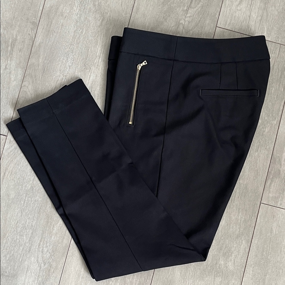 LOFT Black Marisa Skinny Trouser Pants with Gold Zipper LIKE NEW, Size 8